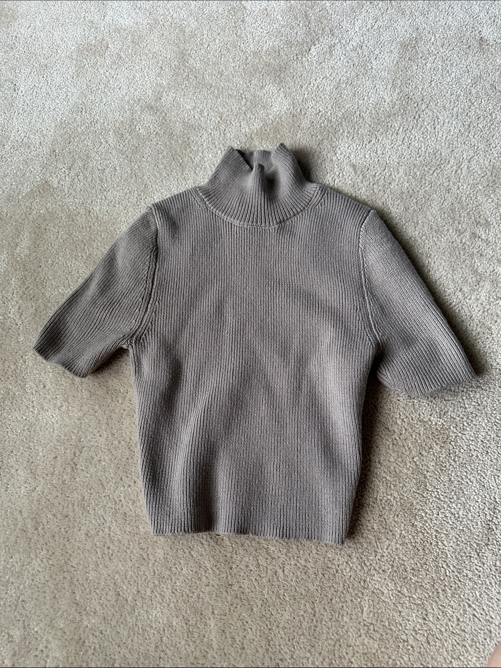 Taupe Short-Sleeve knit turtle neck